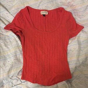 Women's Coral Red Ribbed Top